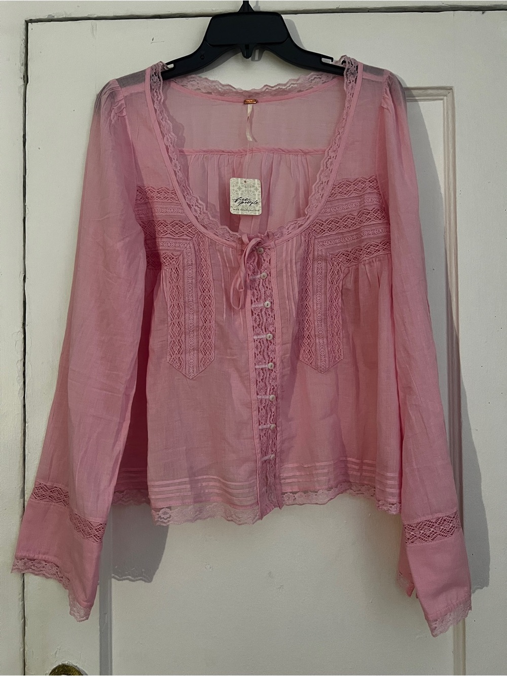 NWT- Free People Lace-Trim Buttoned Peasant Blouse - Pink - Picture 8 of 14